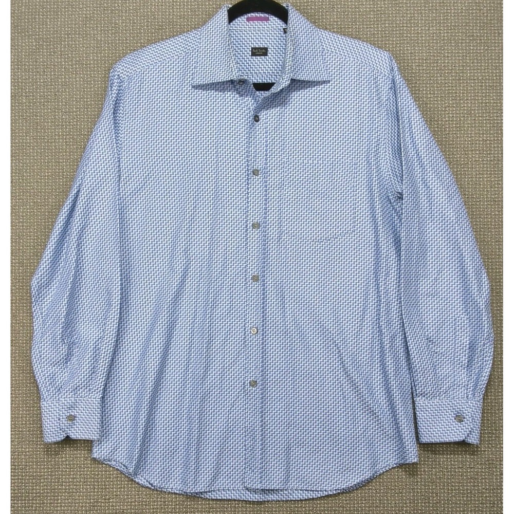 Paul Smith London Men's Geometric Dress Shirt Size 16.5 42 Blue White Italy
